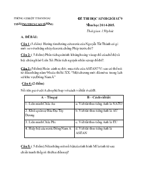 Đề thi học sinh giỏi sử 9 năm học 2014-2015. thời gian 150 phút